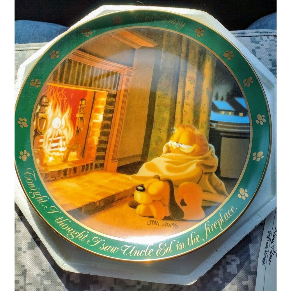 Danbury Mint Garfield Collectors Plate Dear Diary Uncle Ed Jim Davis- COA, Mint